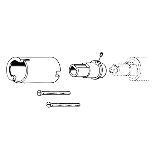 Ersatzteilset von HANSA mit einem zylindrischen Element, das in einer Montagekonfiguration und zwei Schrauben dargestellt ist.